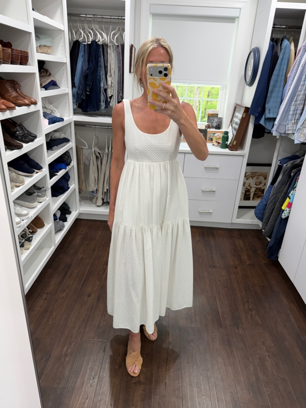 Odeeh Sleeveless Cream Eyelet Tiered Midi Dress S
